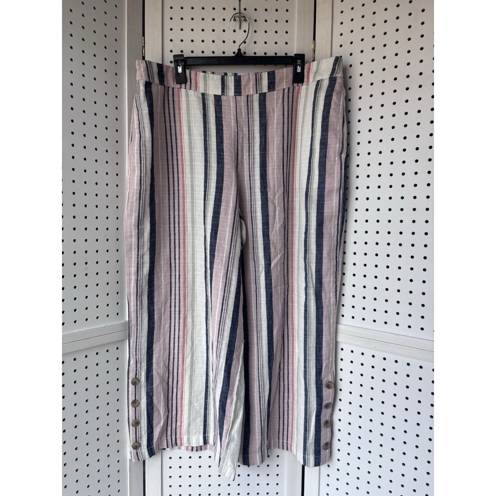 A.N.A. A New Approach Women's XXL Wide Leg Striped Linen Blend Crop Pants Boho‎